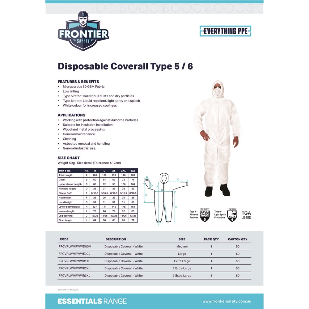 Frontier Microporous Disposable Coverall Type 5 & 6