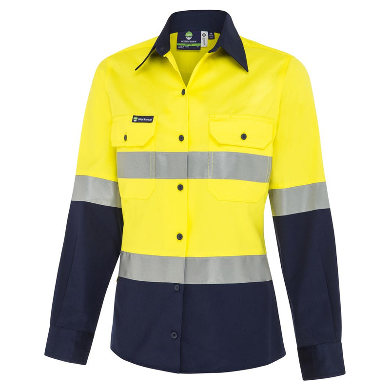 WS Workwear Womens Hi-Vis Button-Up Shirt with Reflective Tape