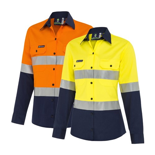 WS Workwear Koolflow Womens Hi-Vis Button-Up Shirt with Reflective Tape
