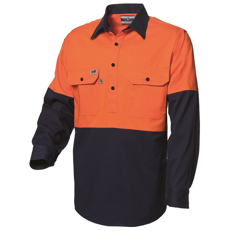 WS Workwear Mens Hi-Vis Half-Button Drill Shirt