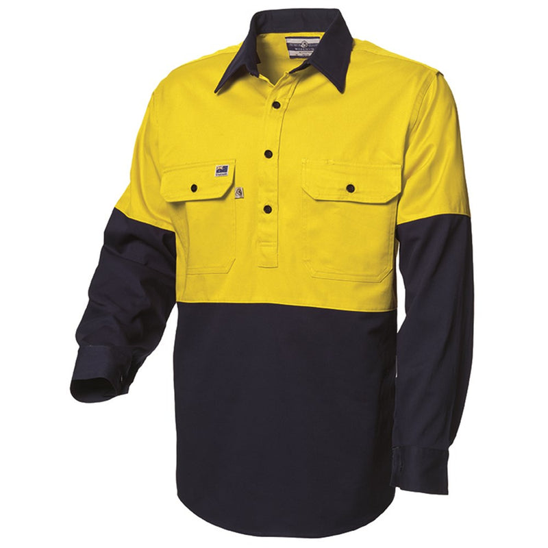 WS Workwear Mens Hi-Vis Half-Button Drill Shirt
