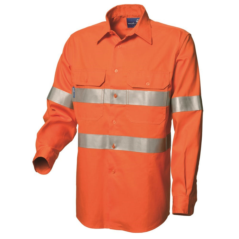 WS Workwear Mens Hi-Vis Button-Up Shirt with Reflective Tape