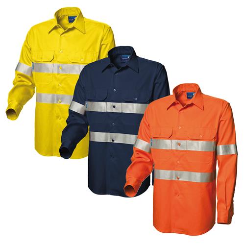WS Workwear Mens Hi-Vis Button-Up Shirt with Reflective Tape
