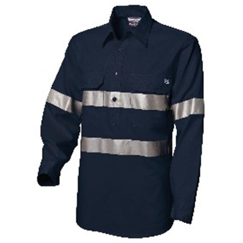 WS Workwear Mens Hi-Vis Half-Button Shirt with Reflective Tape