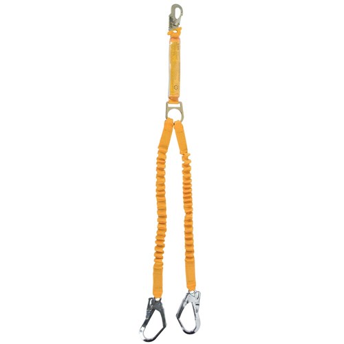 B-Safe Shock Absorbing Elasticised Lanyard with Karabiner and Scaffold Hooks - 2m