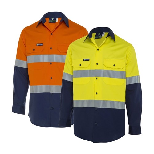 WS Workwear Hi-Vis H-Vent Button- Up Shirt with Reflective Tape